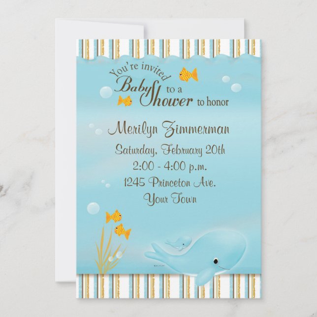Ballena de una gran invitación de Baby Shower (Anverso)