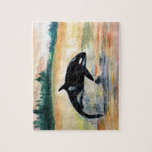 Ballena en puente rompecabezas de foto con caja de