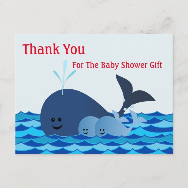 Ballena, Gracias Twins Baby Shower Tarjeta Postal (Anverso)