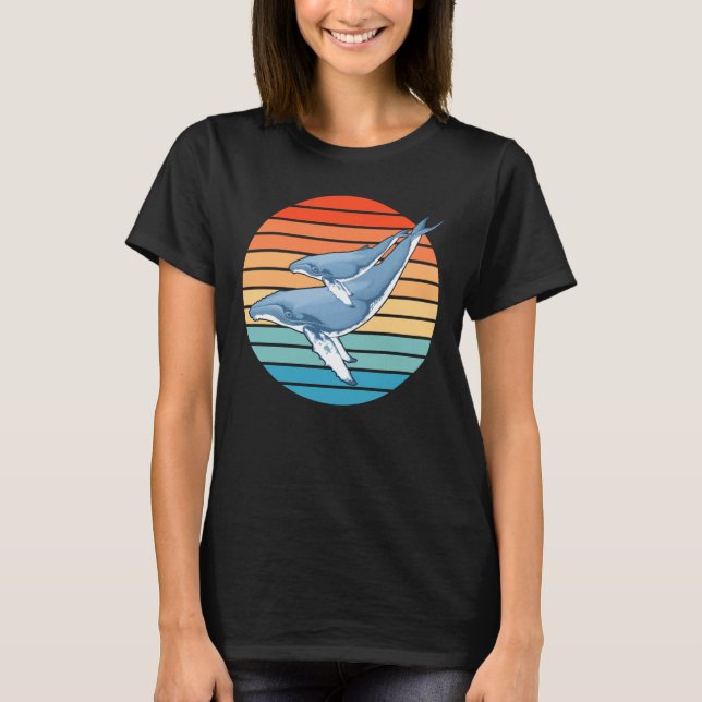Ballena jorobada en camiseta retro Sunset (Anverso)