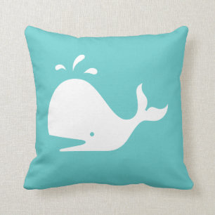 ballena PERSONALIZADO blanca sobre almohada azul v