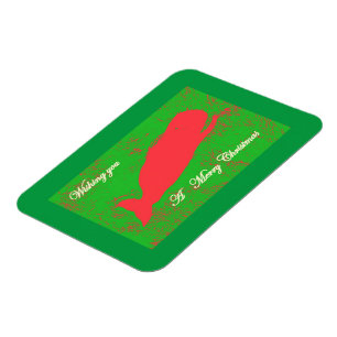 ballena roja en imán de navidad verde