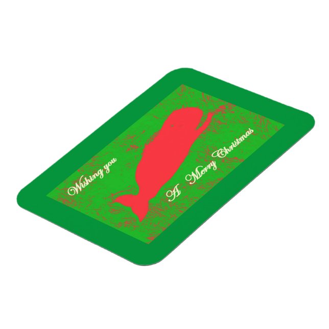 ballena roja en imán de navidad verde (Lado Izquierdo)