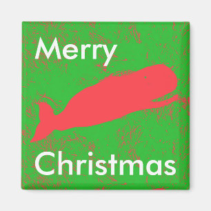 ballena roja en imán verde de Navidad