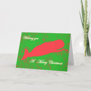 ballena roja en tarjeta de saludo de Navidad verde
