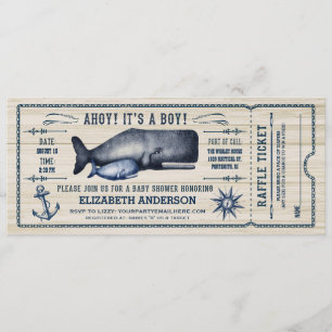 Ballena vintage, Invitación al billete Baby Shower