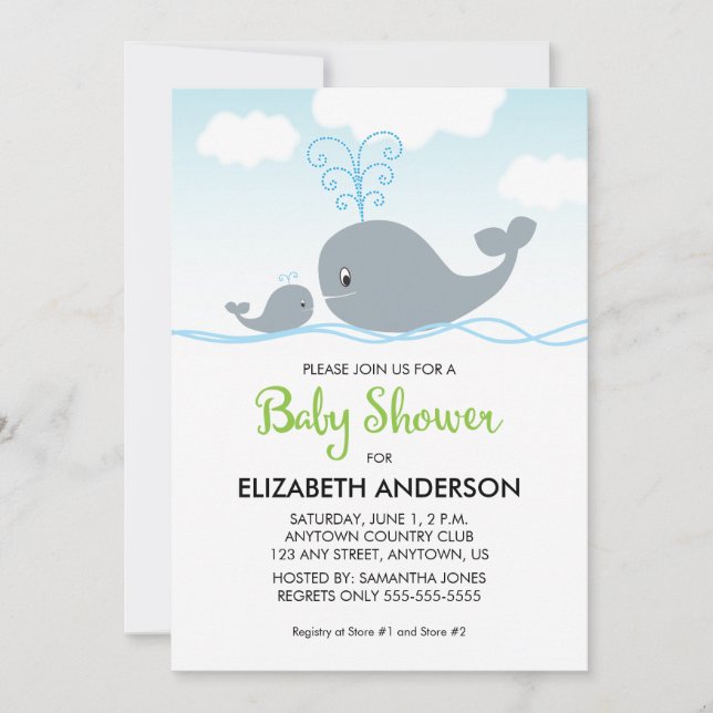 Ballena y ballena, invitación a Baby Shower (Anverso)