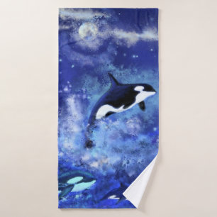 Ballenas asesinas Azul toalla de baño de luna llen