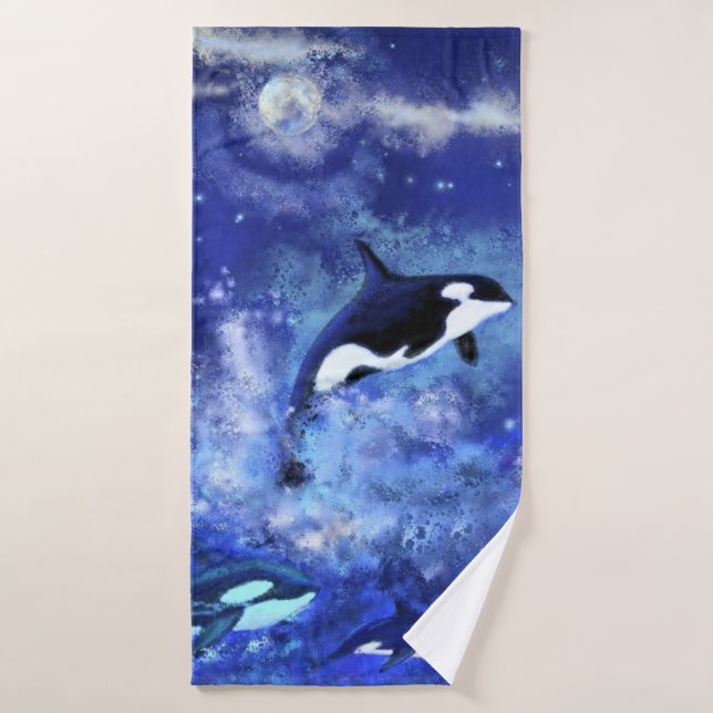 Ballenas asesinas Azul toalla de baño de luna llen (Toalla de baño)