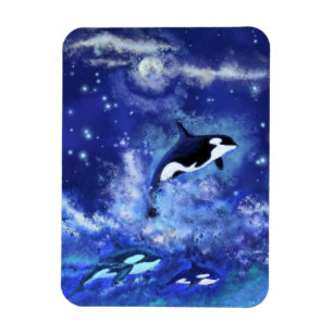 Ballenas asesinas en imán de luna llena - Pintura