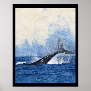 Ballenas azules salpicando arte oceánico