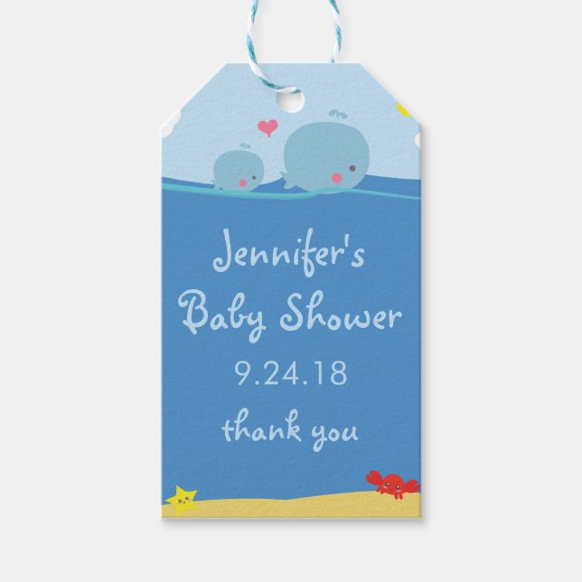 Ballenas bajo el mar Baby Shower Gracias Etiqueta (Anverso)
