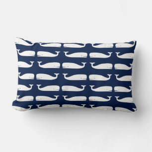 Ballenas blancas en la almohada azul náutica lumba