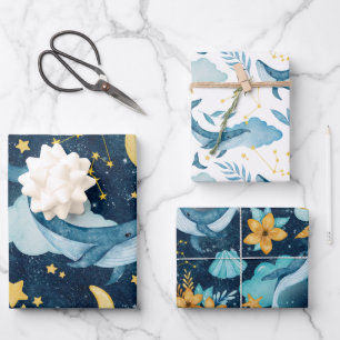 ballenas celestiales niños envolviendo papel
