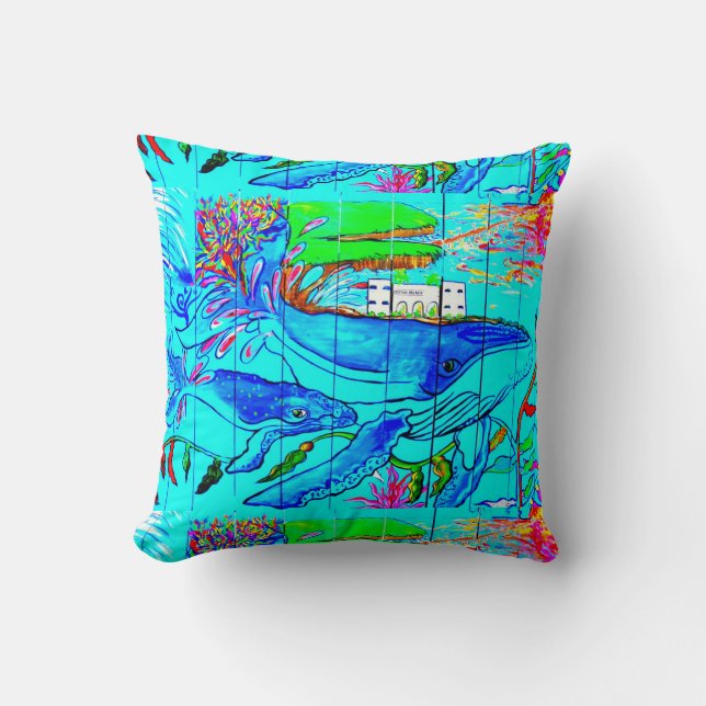 ballenas y delfines almohada azul (Anverso)