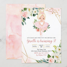 Ballerina Blonde Chica Invitación floral de oro ro