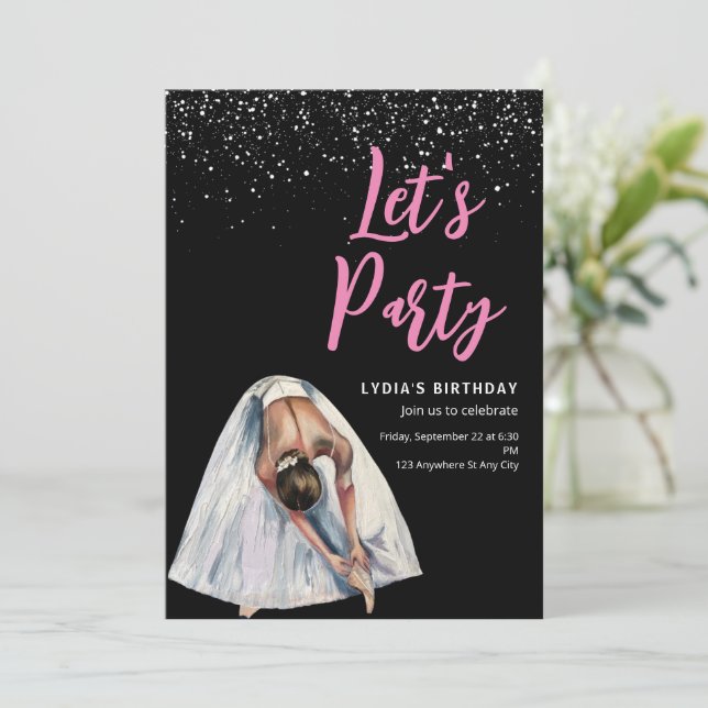 Ballerina Cumpleaños Invitación Ballet Bailarina N (Anverso de pie)