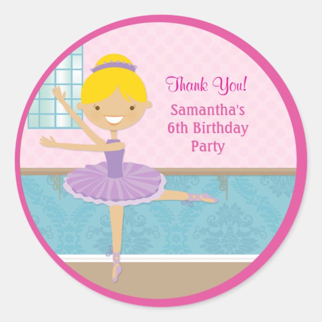 Ballerina Cumpleaños Party Favor Pegatinas (Anverso)