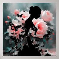 Ballerina de arte etéreo y mariposas negro/rosa