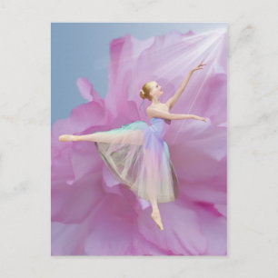 Ballerina en postal rosa y azul