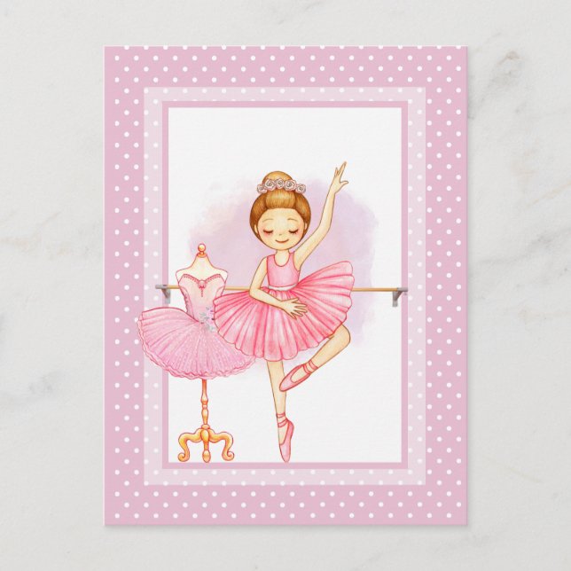 Ballerina floraI polka puntos Invitación postal (Anverso)