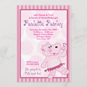BALLERINA HIPPO Ballet Tutu Invitación Chica