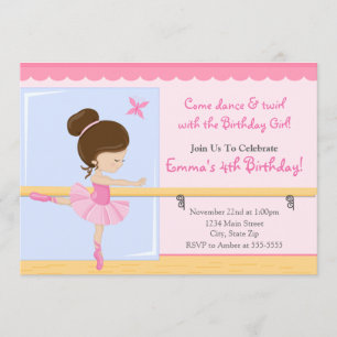 Ballerina Invitación al cumpleaños Brunette 5x7 Ta