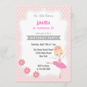 Ballerina Invitación al cumpleaños dulce rosa
