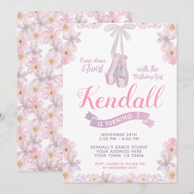 Ballerina Invitación al cumpleaños, Fiesta de ball (Anverso / Reverso)
