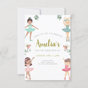 Ballerina Invitación de cumpleaños Rosado y Oro