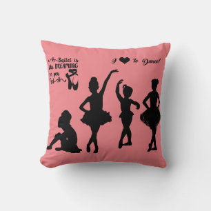 Ballerina lanza almohada en rosa y negro.