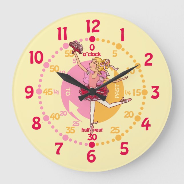 Ballerina pelo rubio chica ballet reloj de pared (Anverso)