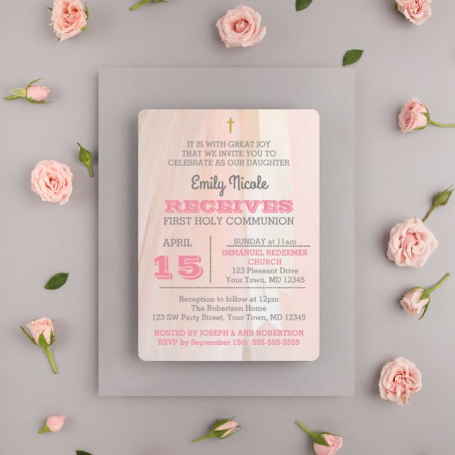 Ballerina Pink First Holy Communition Invitación (Subido por el creador)