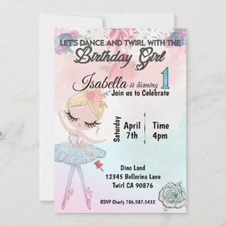 Ballerina Primera invitación para cumpleaños