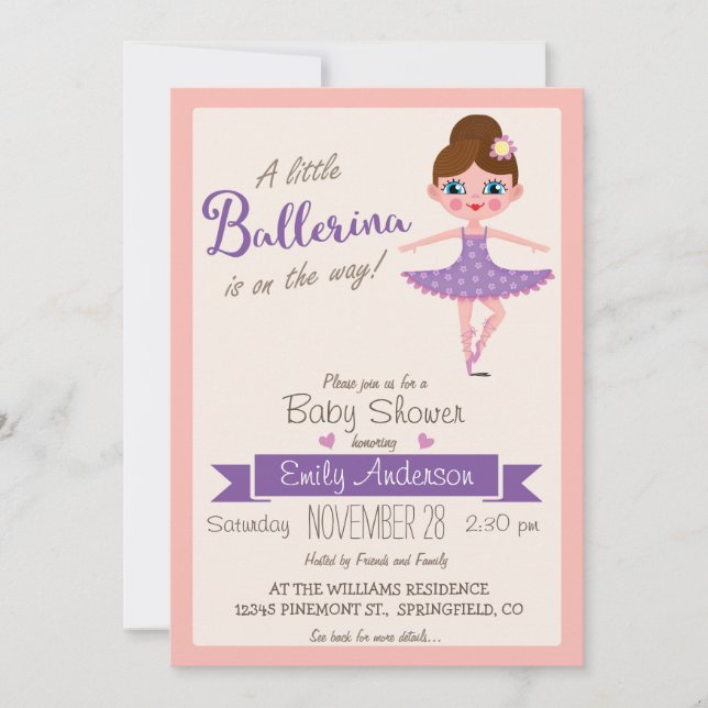 Ballerina púrpura, invitación Chica a Baby Shower (Anverso)