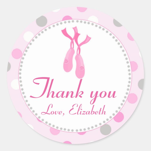 Ballerina Regalo Favor Etiqueta Pegatina Gris Rosa (Anverso)