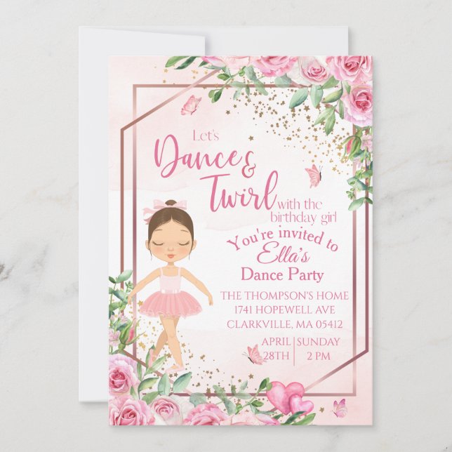 Ballerina rosada, invitación para el cumpleaños de (Anverso)