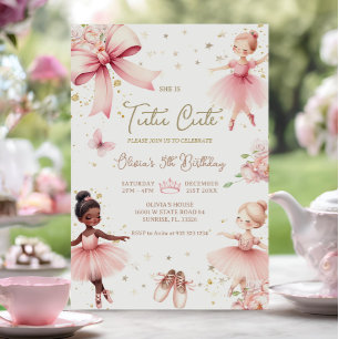 Ballerina Tutu Cute Pink Bow Invitación al cumplea