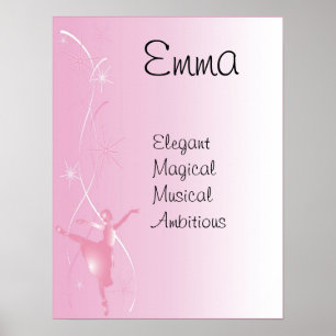 Ballet Ballerina Chicas Nombre Poster de Arte Impr