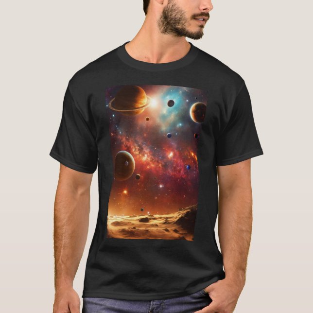 Ballet cósmico de doble cara: Planetas camiseta lu (Anverso)
