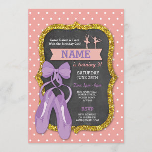 Ballet Cumpleaños Fiesta Ballerina Invitación Purp