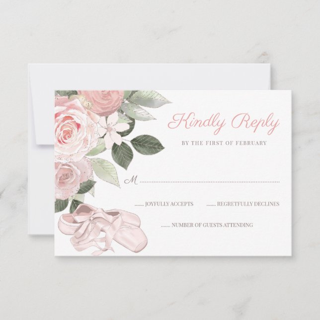 Ballet floral rosa Bat Mitzvah RSVP (Anverso)