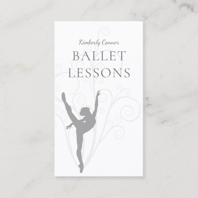 Ballet Lecciones Gray Ballerina Tarjeta de Negocio (Anverso)