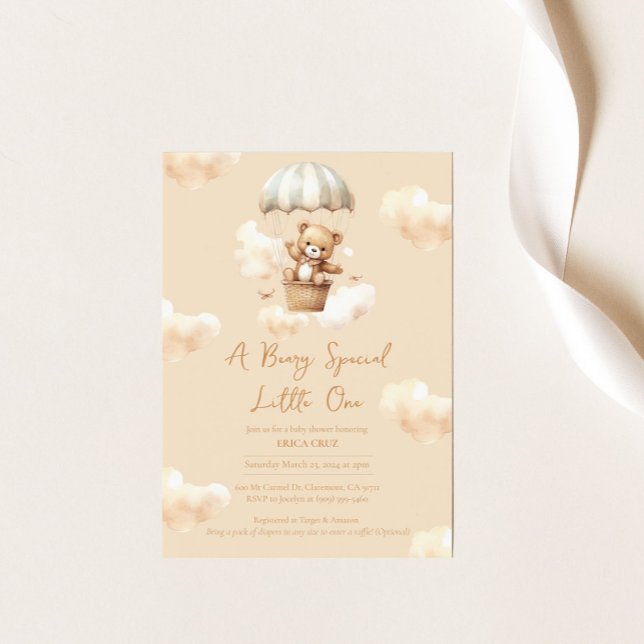 Ballon Teddy Bear Invitación Neutral a Baby Shower (Subido por el creador)