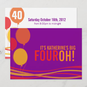 Balloon 40th FOUROH! invitación de cumpleaños de f