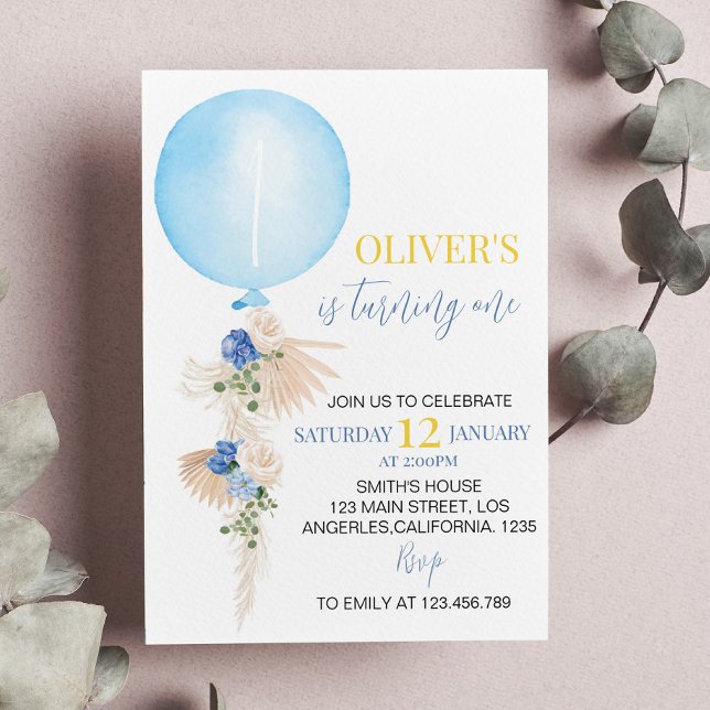 Balloon Boy Invitación de primer cumpleaños Boho F (Subido por el creador)