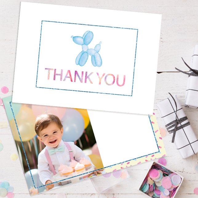 Balloon Dog Gracias Tarjeta de Foto para Niños (balloon animal cute watercolor thank you card)