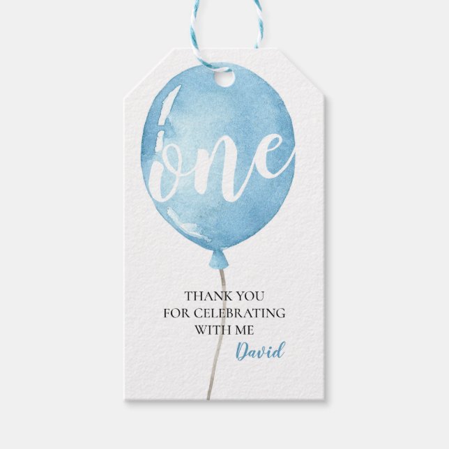 Balloon First Birday Boy Gracias Etiqueta (Anverso)