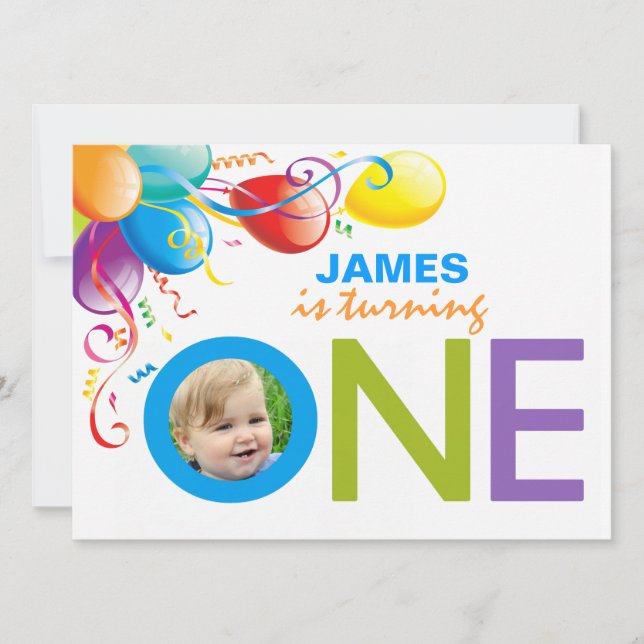 Balloons Boy First Birday Party | Invitación a la  (Anverso)