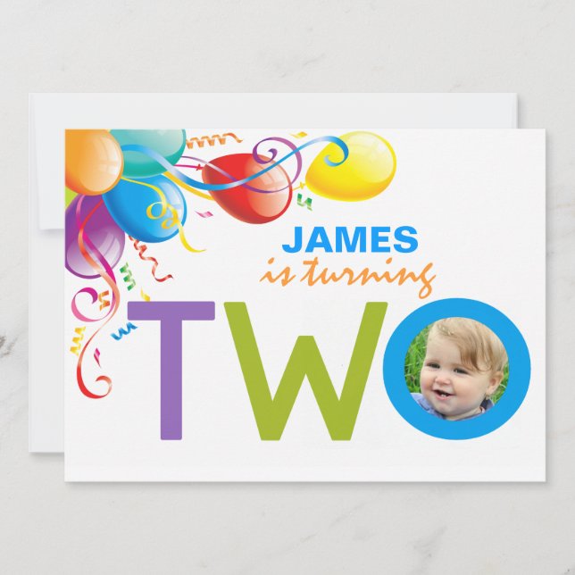 Balloons Boy Two Birday Party | Invitación a la fo (Anverso)